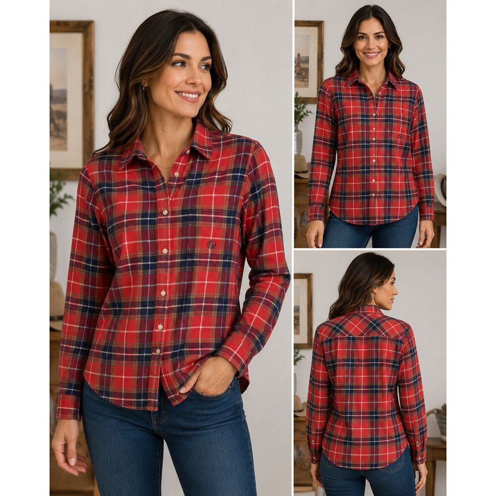 Roper Women's Small Red Plaid Flannel Shirt 100% Cotton Western Ranch Button